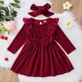 thumbnail image 2 of Youmylove Two Piece Girls Outfits Toddler Girls Long Sleeve Dresses Solid Bowknot Princess Dress Headbands Set, 2 of 8