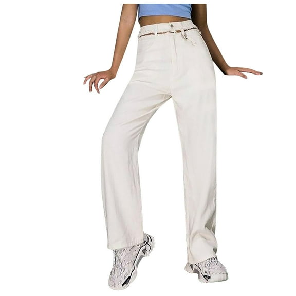 Bigersell Cargo Jeans Women Cropped Jeans Summer Black High Waisted Jeans Capris Denim Pants Button Closure Ripped Skinny Jeans Female High Waist Loose Mid Waist Long Pants Style J-122 White S