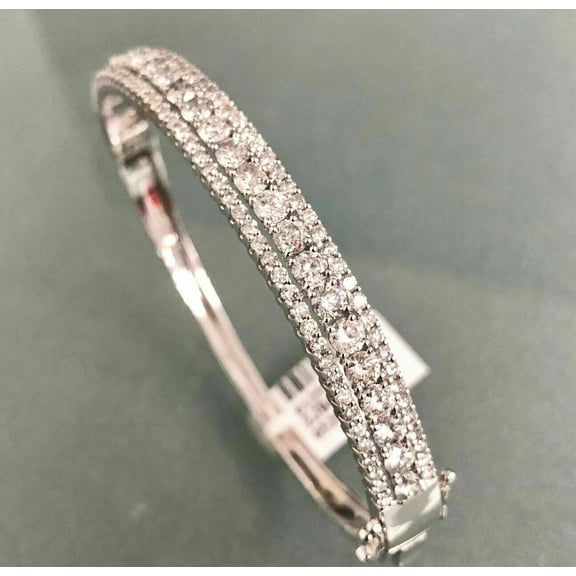Om Jewels Women's Round Cut Moissanite Bangle Bracelet 14K White Gold Finish Wedding Gift