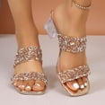thumbnail image 2 of Gpaecead Women Rhinestone Chunky Heel Slides Square Toe Glitter Straps Clear Block Heel Shoes Spring Summer Party,Gold, 2 of 8