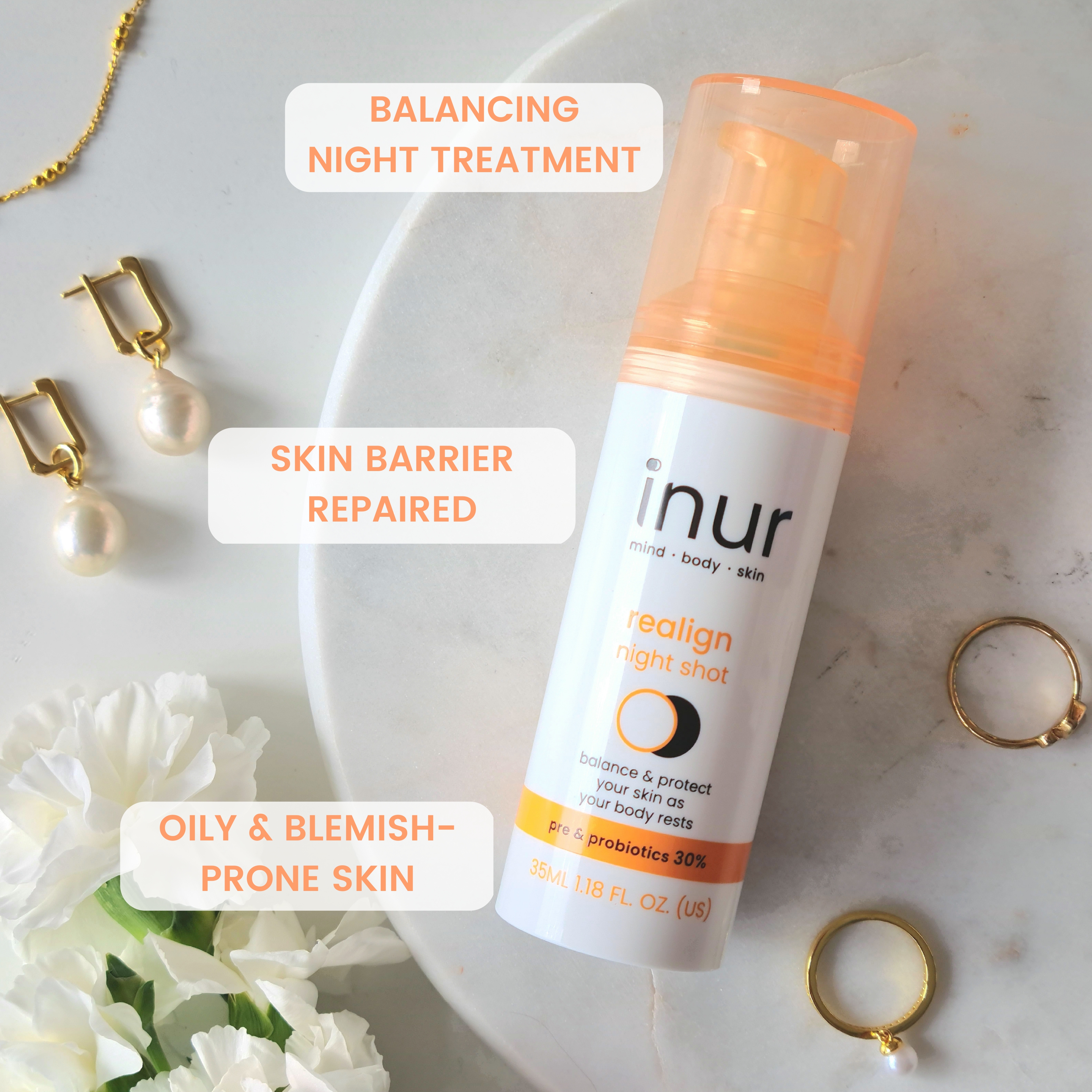 Inur Realign Prebiotics & Probiotics Night Serum, Balancing Treatment, Unified & Even Tone, 1.18 fl oz