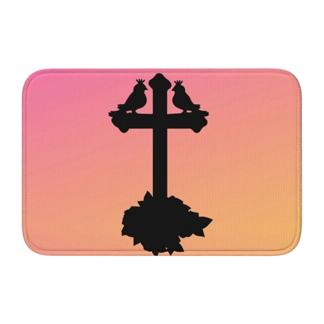 Alfombra de baño súper suave y antideslizante con diseño de cruz con rosas, Jesús, Dios, fantasía, color oscuro, para baño, cocina, dormitorio, hogar, 15,75 x 23,62 pulgadas