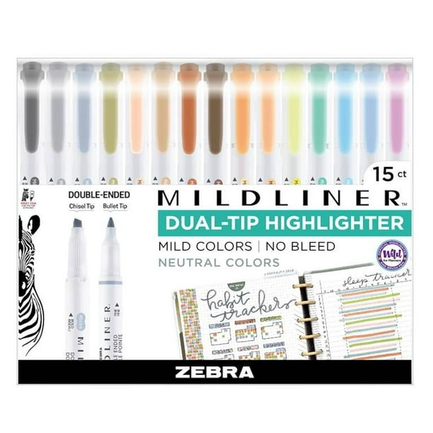 Set de iluminadores Zebra Pen Mildliner de doble punta, 15 unidades