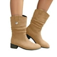 thumbnail image 6 of YLYL Women Mid Calf Boots Wide Calf Vintage Suede Classic Round Toe Low Block Heel Slip on Boots, 6 of 7