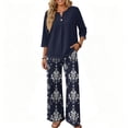 thumbnail image 4 of Women’s 2 Piece Outfits, Casual Summer Travel Vacation Outfits Three Quarter Sleeve Lounge Set, 4 of 6