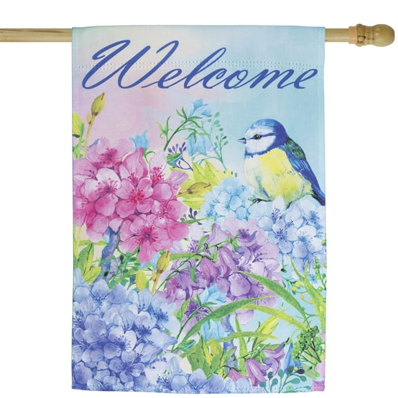 Northlight Blue and Purple Welcome Bird Outdoor House Flag 28" x 40"