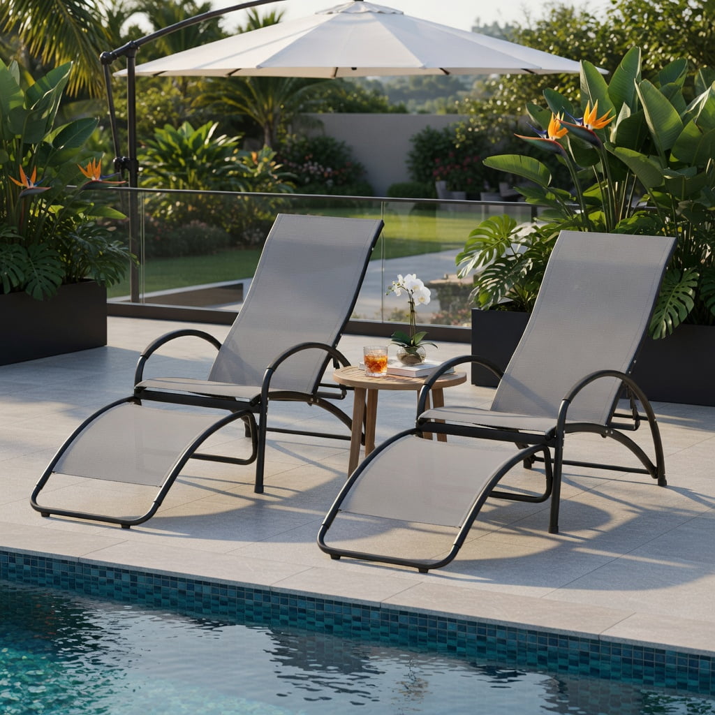 Hommoo 2-in-1 Aluminum Outdoor Rocking Lounge Chair with 4-Position Adjustable Backrest, for Patio, Poolside, Balcony & Yard, Gray