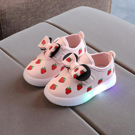 

Kiplyki Wholesale Spring Autumn Children LED Light Up Girls Bow Strawberry Baby Casual Luminous Shoes