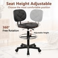 thumbnail image 3 of KLASIKA PU Leather Rolling Stool with Foot Rest Backrest, Drafting Chair with Wheels Adjustable Height, Multi-Purpose Desk Chair for Home Office Bar Kitchen Shop, Black (1PK), 3 of 9
