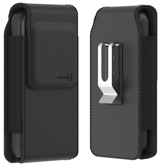 CoverON Holster for Apple iPhone 17e 17 Pro/ 16 16e 16 Pro /15 14 13 12 11 Pro/X Xr Xs, Phone Case Belt Clip Vertical Leather Pouch (Fits with Otterbox or any Case on)