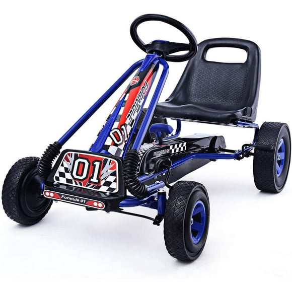 Costway Go Kart Racing para Niños Coche de Pedal con Ruedas de Goma Embrague y Freno 99 x 59 x 61 cm Azul