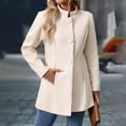 thumbnail image 7 of Women Wool Blend Coat Stand Collar Single Breasted Mid Length Jacket with Side Pockets Warm Casual Fall Winter Outerwear, 7 of 7