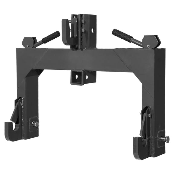 Heavy Duty 3-Point Quick Hitch with 2" Receiver, 3000 lbs Capacity, Cat 1 & 2 Compatible, 5-Level Adjustment - Black