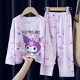 thumbnail image 3 of Conjunto de pijama con estampado de Sanrios Kuromi Hellokittys para niños y niñas, ropa Kawaii de manga larga con cuello redondo para el hogar, bonito camisón para niños, 3 of 5