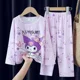 thumbnail image 3 of Conjunto de pijama con estampado de Sanrios Kuromi Hellokittys para niños y niñas, ropa Kawaii de manga larga con cuello redondo para el hogar, bonito camisón para niños, 3 of 5