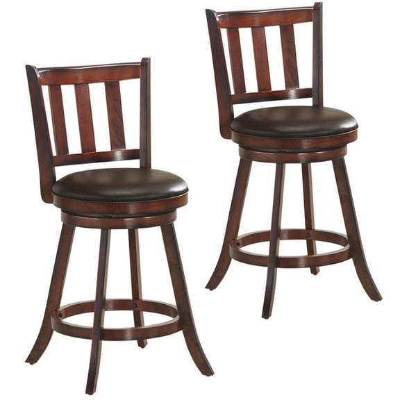 Furnibear Swivel Wooden Counter Height Bar Stools Set of 2 with Cushioned PVC Leather Seat for Kitchen Island, Nut Brown