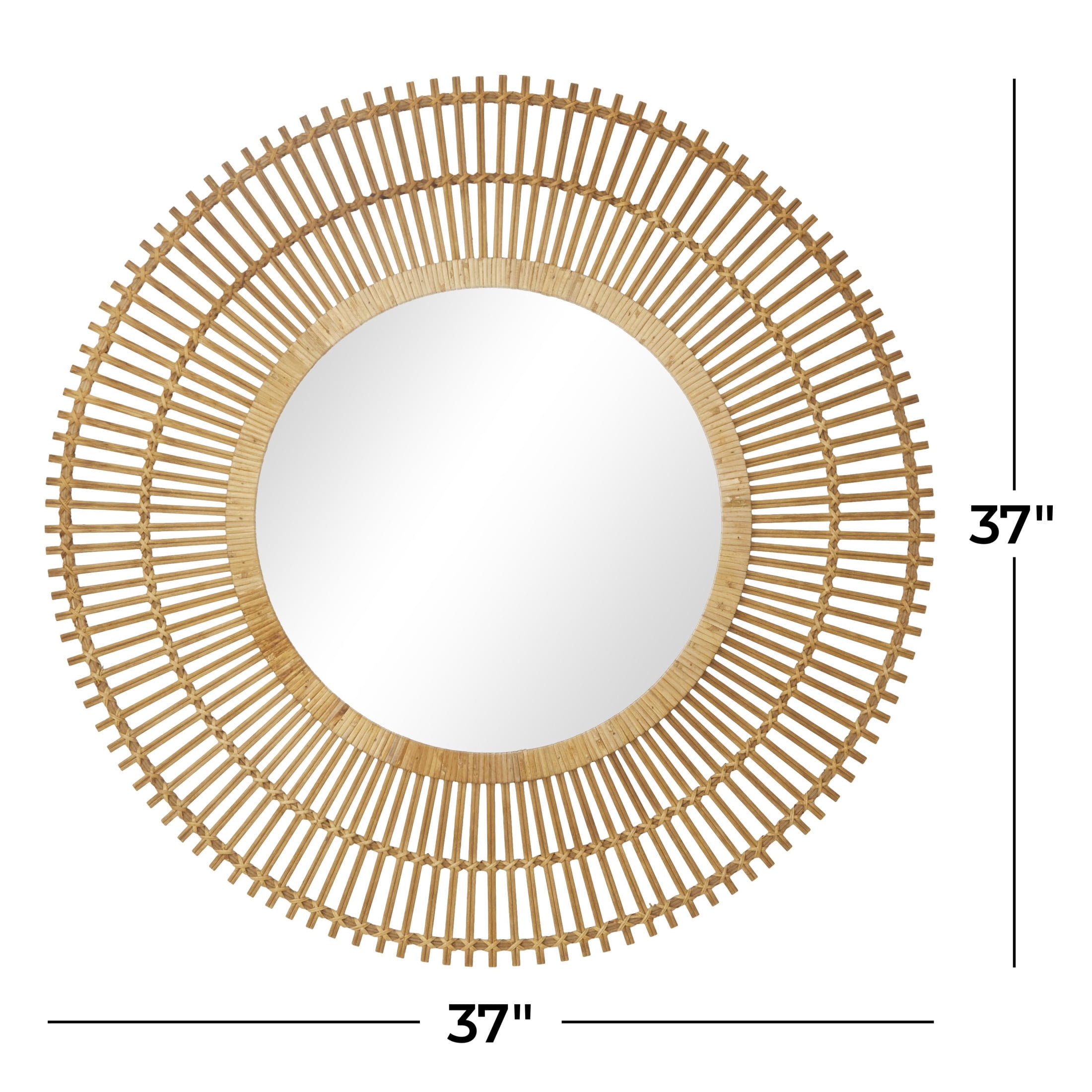 DecMode 37" x 37" Brown Handmade Stick Starburst Wall Mirror with Wrapped Details