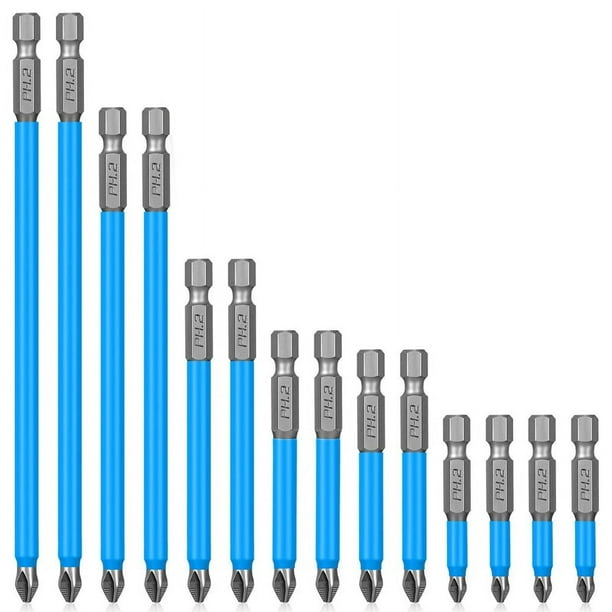 Juego de Puntas de Destornillador Antideslizantes MagnéTicas de 14 Piezas Juego Puntas de Destornillador de Juego de Cruzadas de VáStago Hexagonal de 1/4 Pulgadas