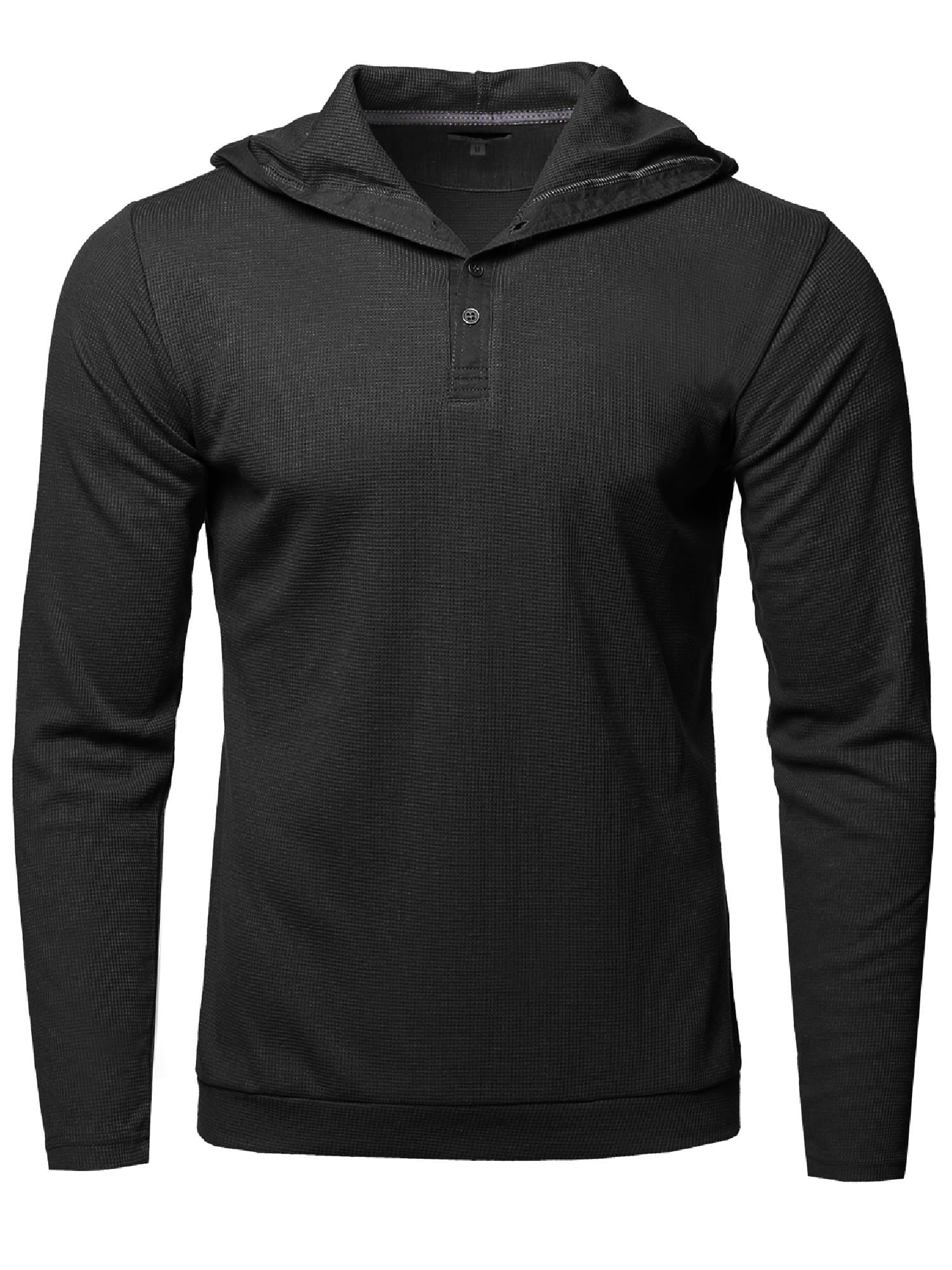 FashionOutfit Men's Premium Quality Long Sleeves Thermal Hooded Henley T-Shirt 