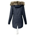 thumbnail image 2 of PITAUCE Women's Winter Zipper Fleece Lined Hooded Jacket,Fur Trimmed Hood Jacket Thick Fleece Coats Warm Long Sleeve Jacket Dark Blue XL, 2 of 2