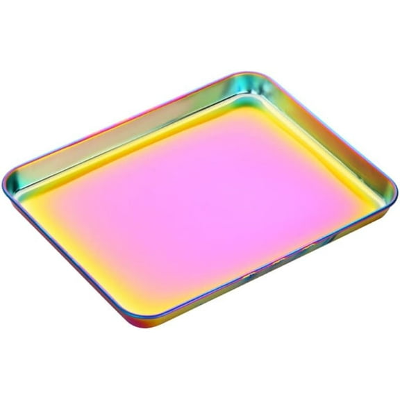 Rainbow Baking Tray - Stainless Steel Flast Food Serving Sheet, Rectangular Decorative Party Kitchen Pan (12.25 x 9.65 x 1 inch)