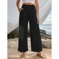thumbnail image 5 of QUYUON Linen Pants Women Summer Discount Loose Casual Pants with Pocket Long Pants Cargo Pants Women Long Pant Leg Length Loungewear Style P8810 Black L, 5 of 8