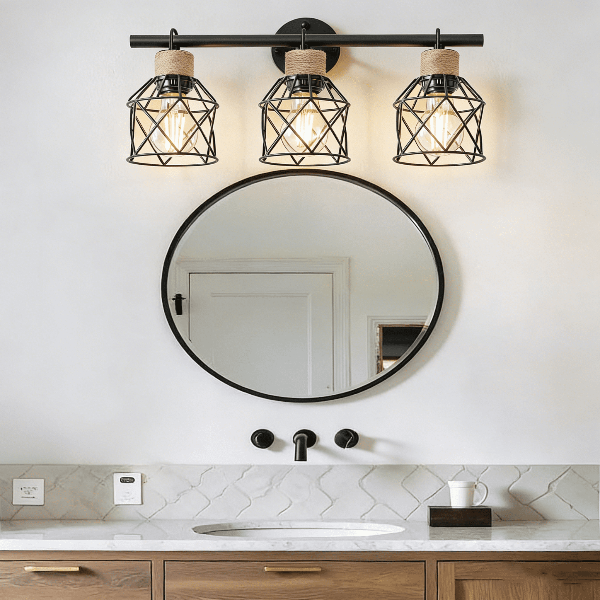 3-Light Matte Black Bathroom Vanity Light Bathroom Lighting Fixtures over Mirror with Metal Shade Modern Farmhouse Vanity Lights