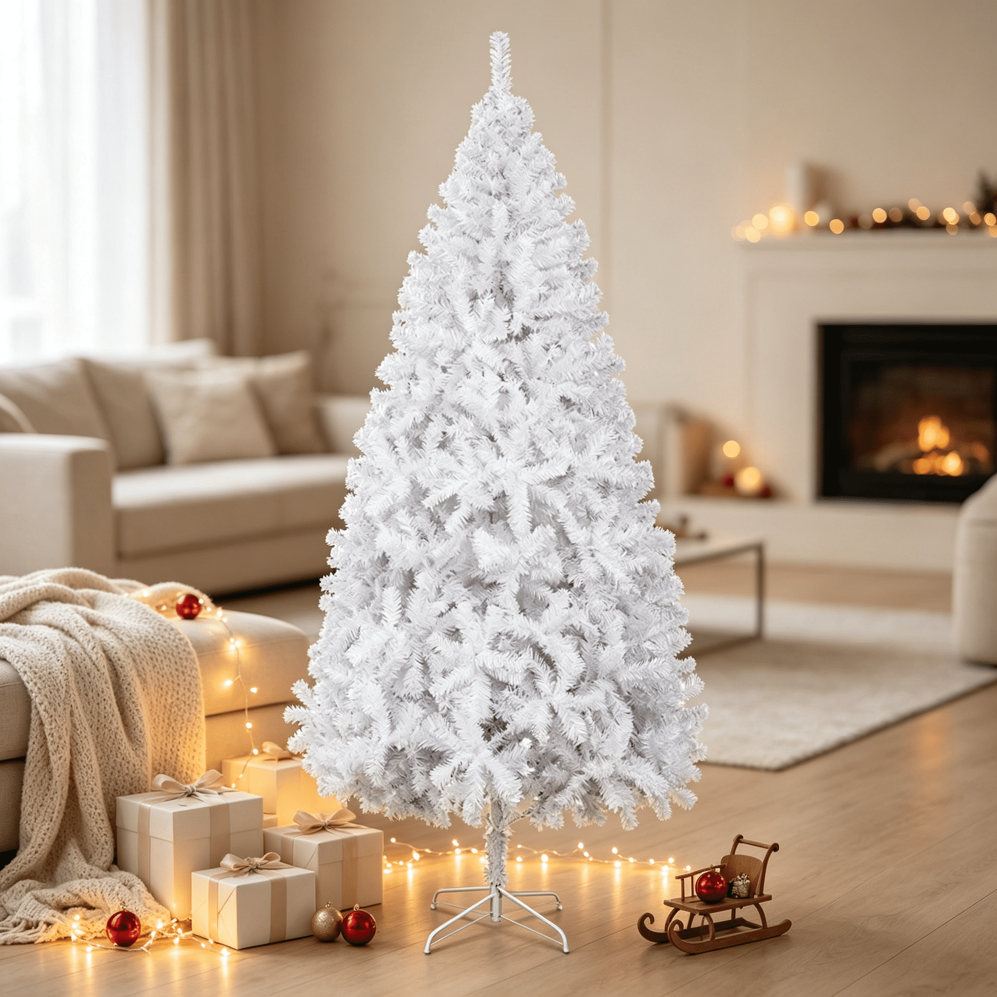 Astoutdoor 6 ft Artificial Christmas Tree with 800 Branch Tips and Sturdy Metal Stand, White