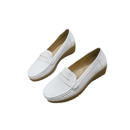 

Woobling Womens Loafers Round Toe Flats Slip On Casual Shoe Ladies Moccasins Non-slip Walking Shoes Low Top Lightweight White 5
