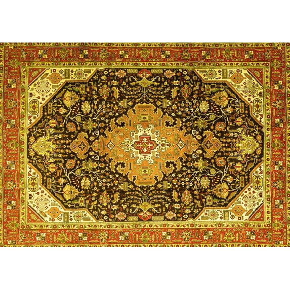 Ahgly Company Machine Washable Indoor Rectangle Medallion Yellow Traditional Area Rugs, 3' x 5'