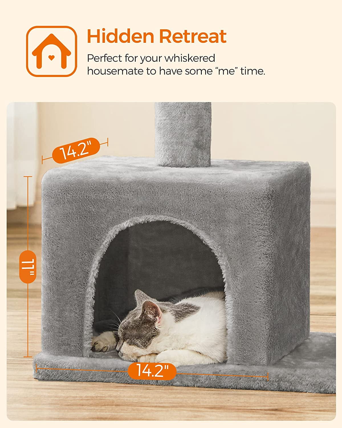 Cat Tree 33.1-Inch Cat Tower for Large Cats up to 16 lb, Large Perch, 2 Cat Caves, Scratching Post, Light Gray
