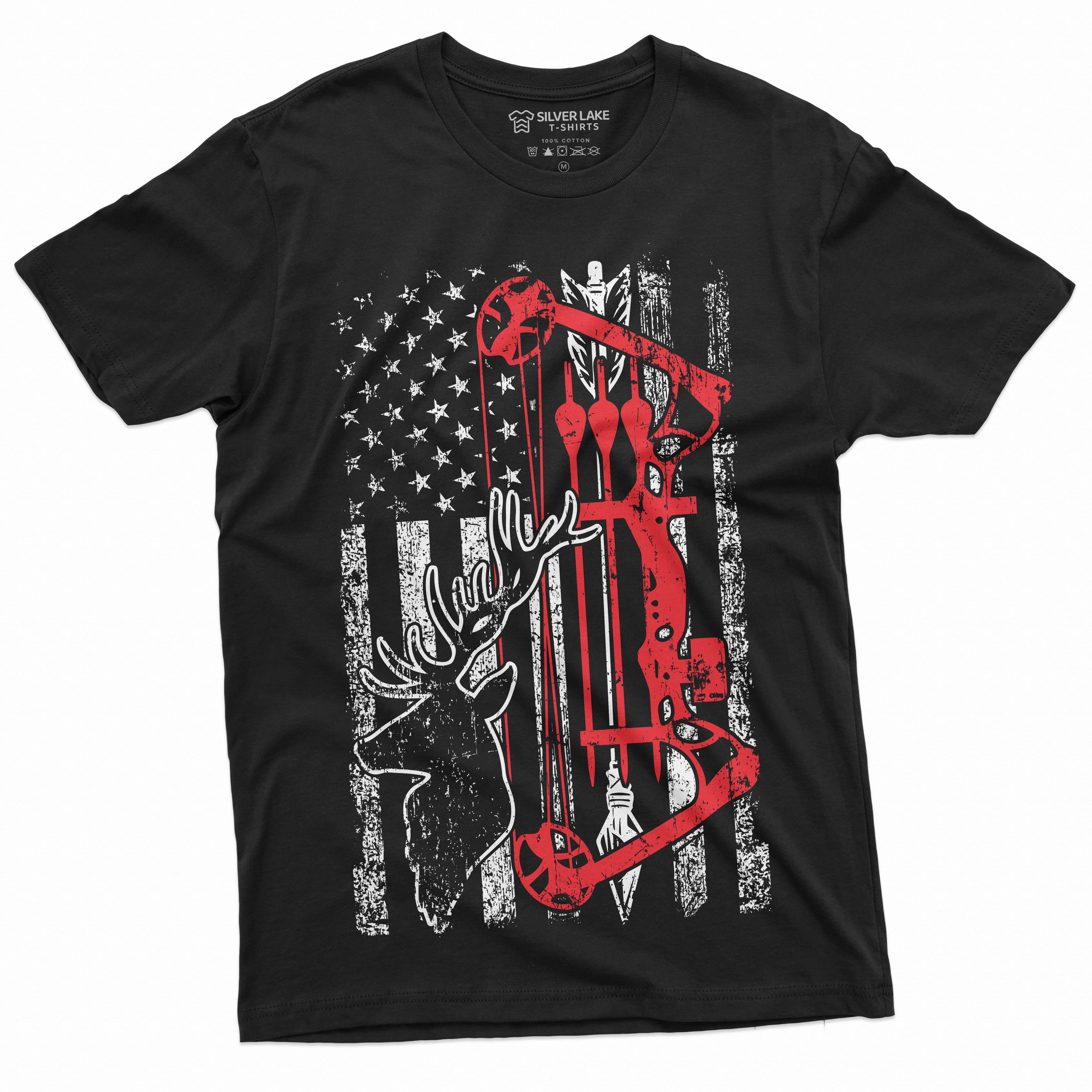 Men'S Hunting Crossbow T-Shirt Usa Flag Patriotic Deer Hunting Bow