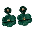 thumbnail image 4 of Pendientes colgantes de flores, pendientes de pétalos florales, pendientes colgantes para vacaciones, mujeres, niñas, joyería del día de San Valentín, Verde oscuro, 4 of 8