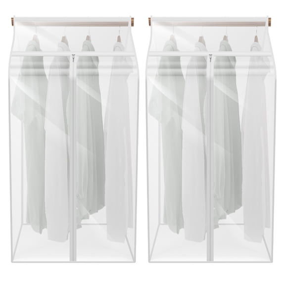 2Pcs 35in Clothes Hanging Bags with Large Clear Window and 3 Zippers Large Capacity Hanging Garment Bags for Suit Clothes and Closet