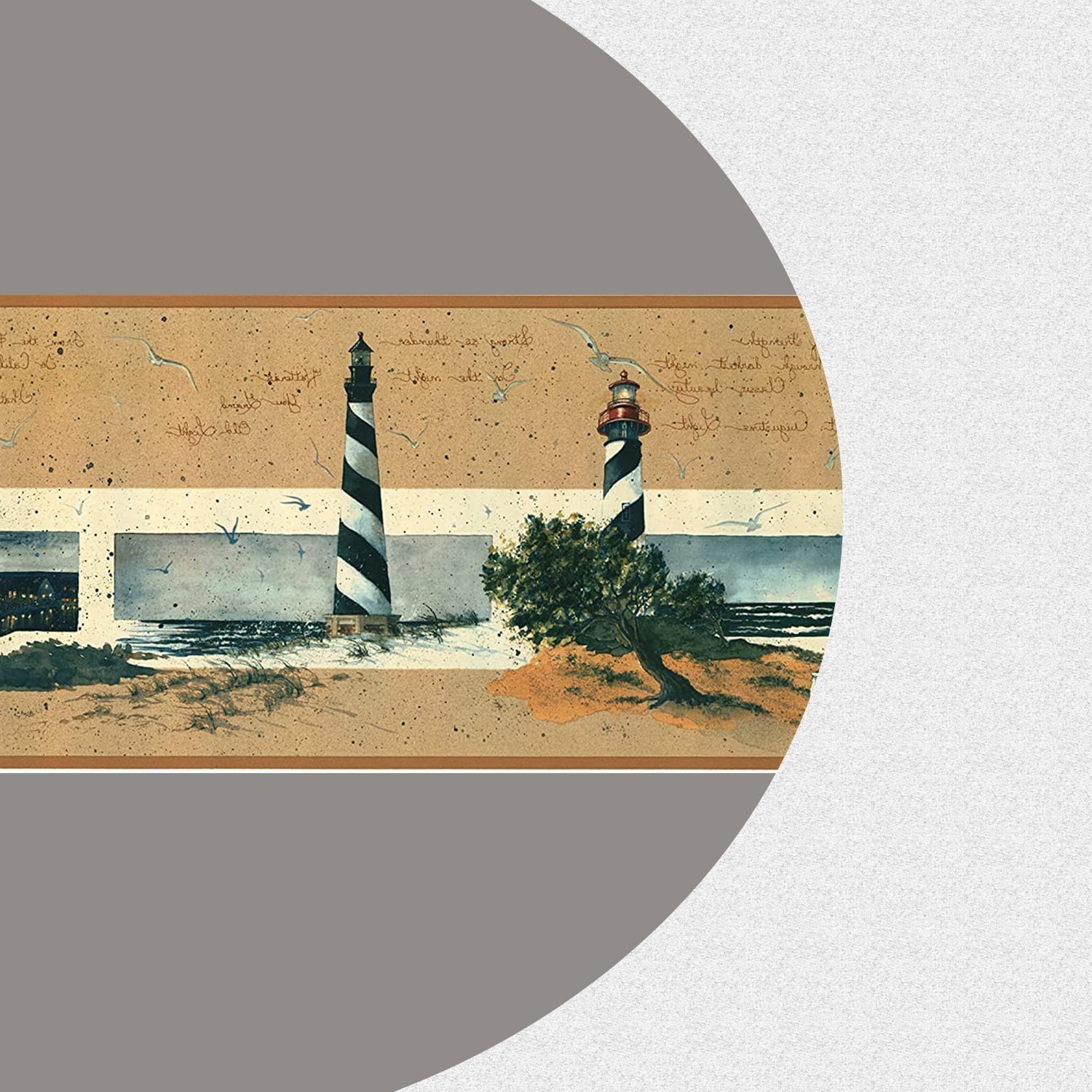 Sea Wallpaper Border Lighthouse Sea Seaguls Design for Beach House