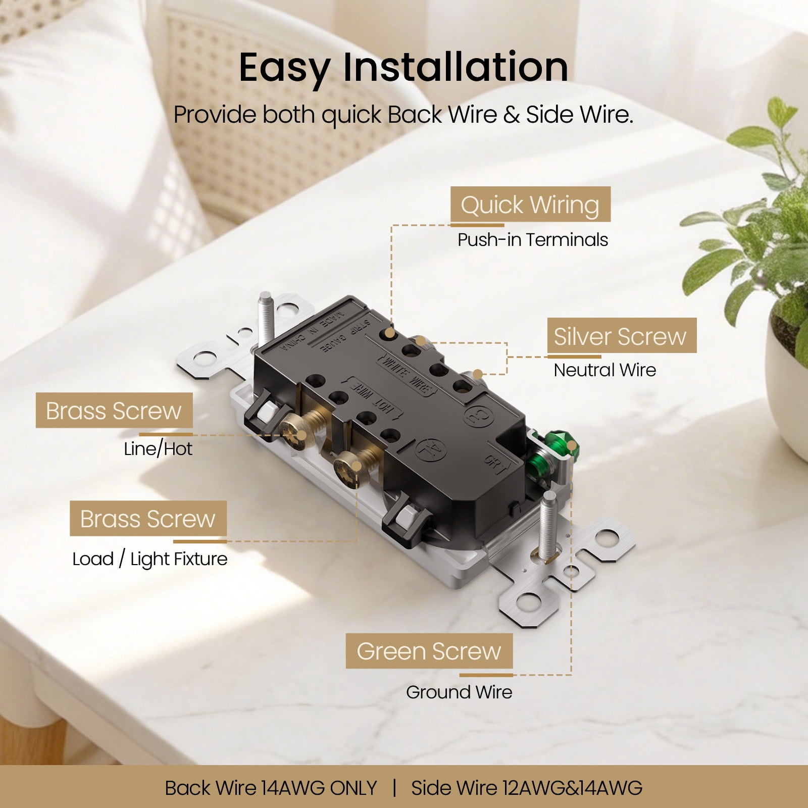 ELEGRP Duplex Receptacles 2-Pole 3-Wire Grounding Tamper-Resistant Weather-Resistant 20A 125V NEMA 5-20R White 20 Pack