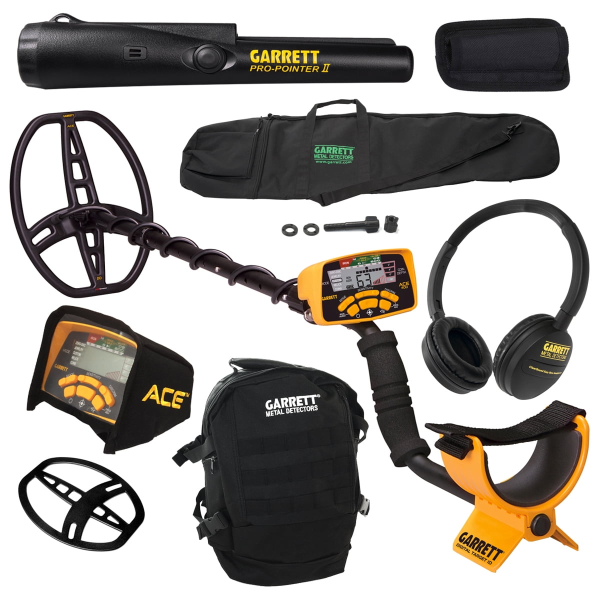 Garrett ACE 400 Metal Detector w/ Coil, ProPointer II, Daypack and