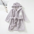 thumbnail image 4 of CUZIBR Toddler Girl Fall Outfits Stylish Cartoon Print Hoodies Bathrobes Long Sleeve Fuzzy Thermal Night-Robe With Belt Solid Color Sleep Robe Sleeping Wear Sets,Grey,2-3 Years, 4 of 5