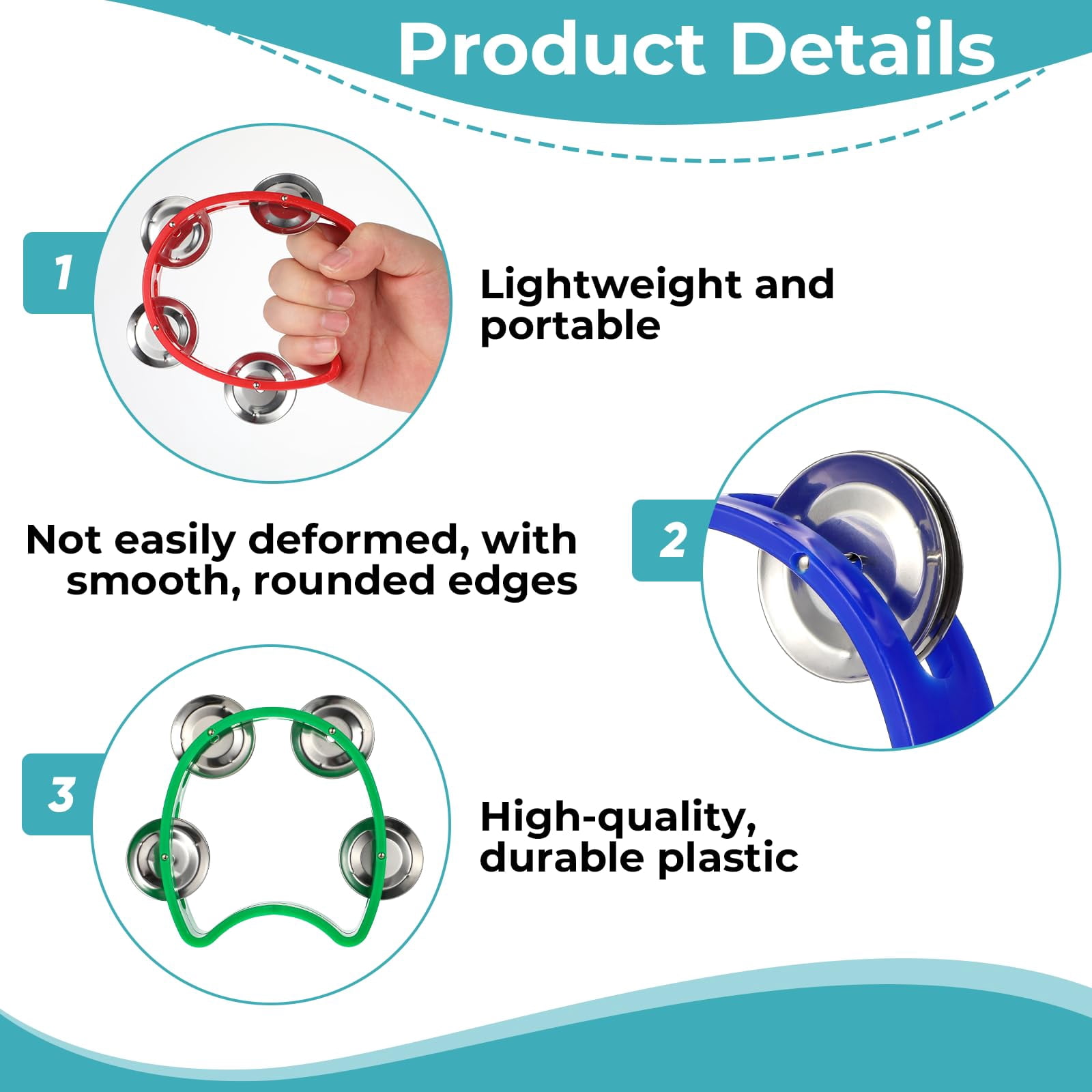 24 Pcs Tamborines Musical Instrument Noise Makers  Plastic Percussion Tambourine With 4 Bells Handheld Drum 8 Colors Tambourines