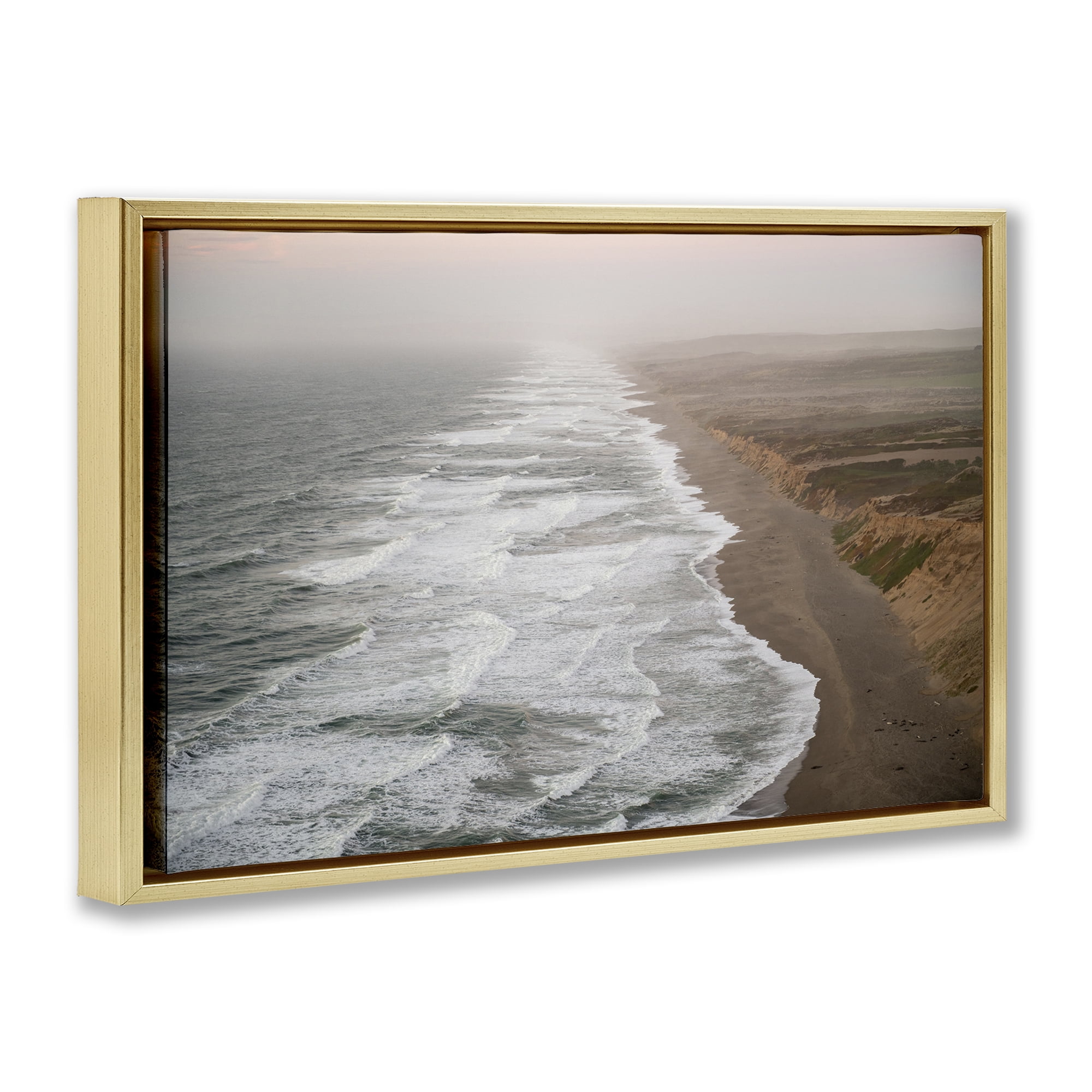 Stupell Industries Point Reyes Receding Shoreline Nautical & Beach Photography Gold Floater Framed Canvas Art Print Wall Art, 25 x 17