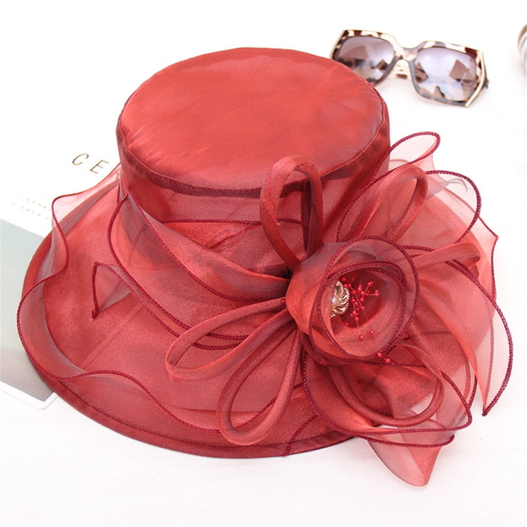 ladies red dress hats Church Hat for Women Tea for Women Tea Party Fascinator Headbands for Women Flower Fascinators for Women High Tea Hat Fascinators Hats for Women,Red,One Size Style IDA4580412-032
