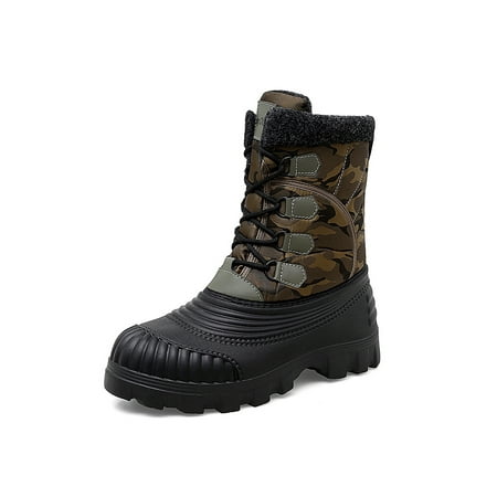 

Wazshop Men Winter Boot Plush Lined Waterproof Booties Lace Up Snow Boots Non-Slip Mid Calf Hiking Bootie Mens Warm Shoes Camouflage Platform Olive Green 9