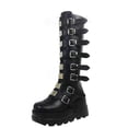 thumbnail image 2 of Women's Boots Plus Size Round Toe Mid Calf Fall Winter Buckle Strap Mid Block Heel Stretchy Knit Upper Soft Padded Insole Fashion Boots for Daily Shopping Outdoor Outings, 2 of 7