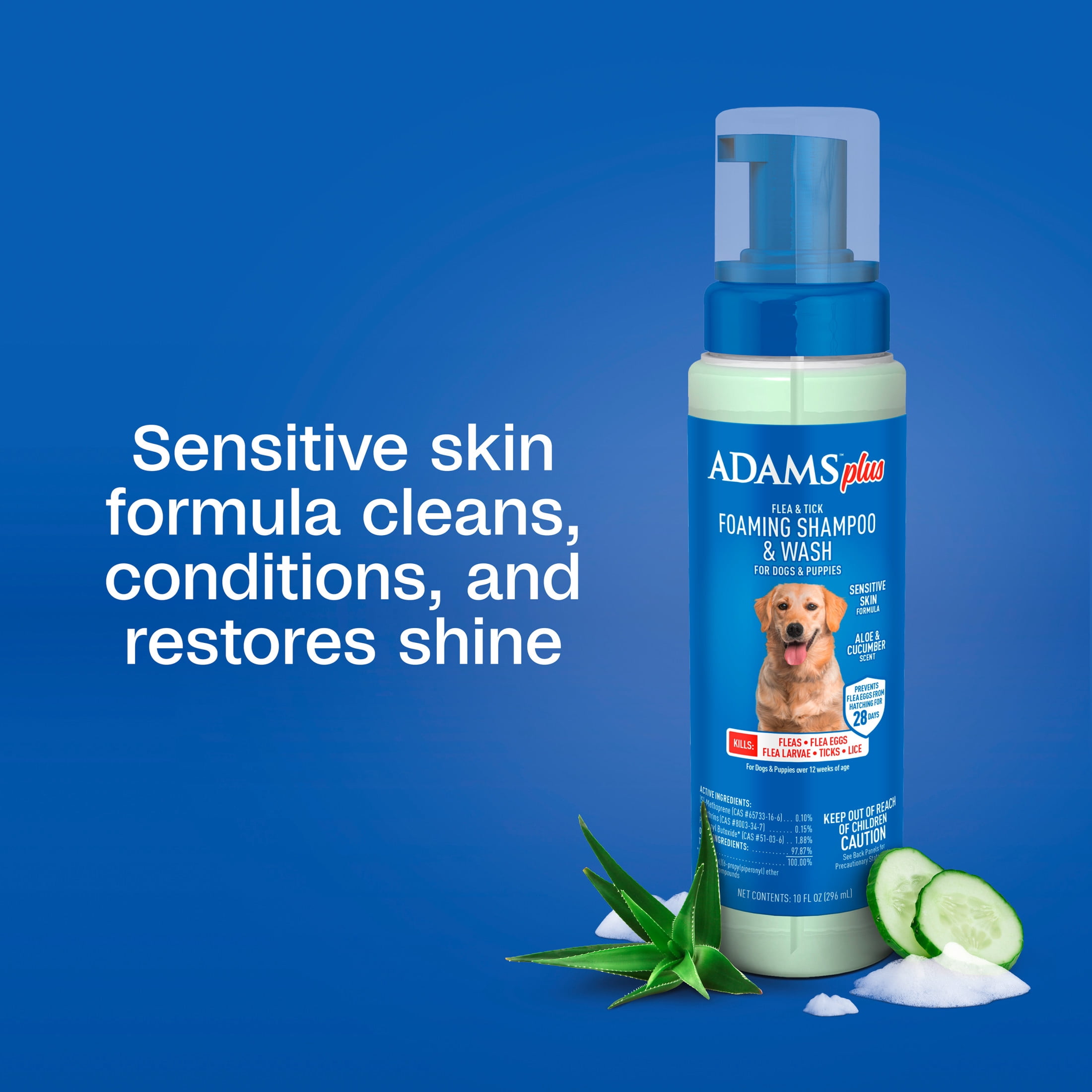 (2 pack) ADAMS Plus Flea & Tick Foaming Shampoo & Wash for Dogs & Puppies, Flea Shampoo to Treat Flea Infestations, Kills Ticks, Fleas, Flea Eggs & Lice, Cleans and Conditions Coat, 10 fl oz