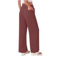 thumbnail image 5 of Juslio Women Pants Casual Side Opening Elastic Waist Linen High Waist with Pockets Straight Leg Pants, 5 of 8