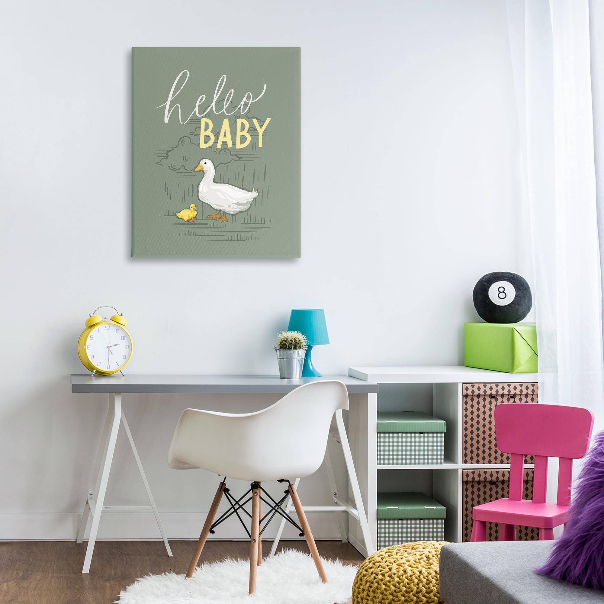 Stupell Industries Hello Baby Duck & Duckling Animals Painting Wrapped Canvas Art Print Wall Art, 30 x 40