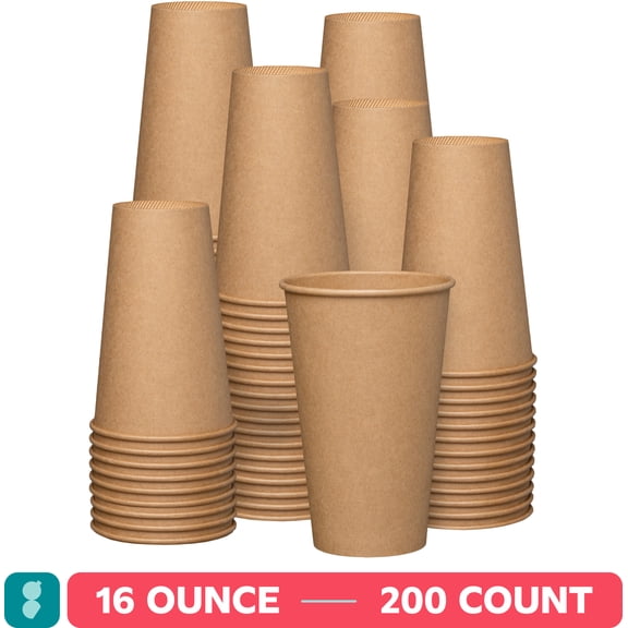 GUSTO 16 Oz Kraft Paper Cups Disposable Coffee Cups Unbleached, 200-Pack