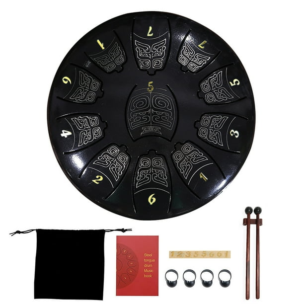 Tongue Drum 6 pulgadas Acero 11 Tune Hand Pan Tank con mazos (DBlack)
