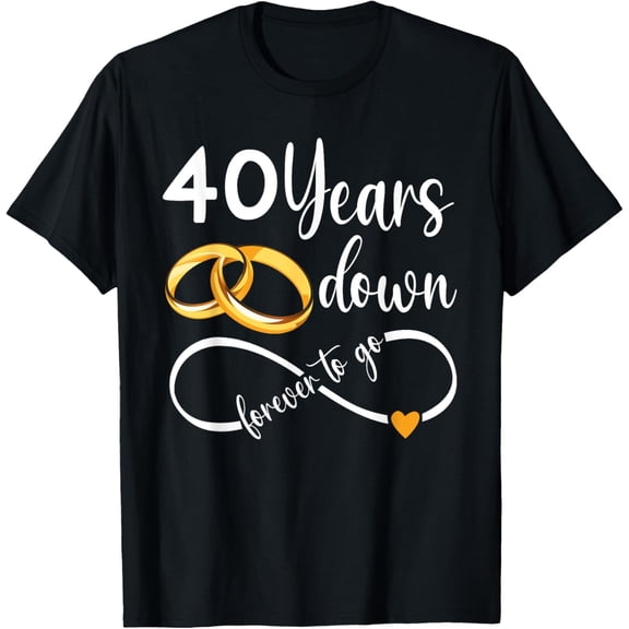 40th Wedding Anniversary T-Shirt for Men and Women, 40 Years Down Forever To Go Romantic Ruby Anniversary Gift, Elegant Black Short Sleeve Tee for Couples, Retro Graphic T-Shirt for Married Pairs