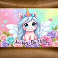 thumbnail image 6 of LUUFILx Adorable Unicorn Themed Happy Birthday Banner Background Decorations, 6 of 8